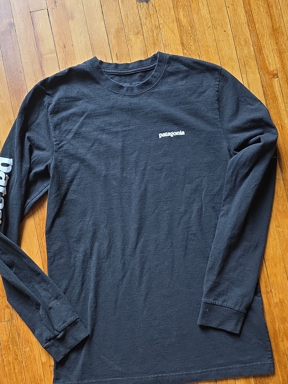 Patagonia Black Long-Sleeve Logo Tee with Sleeve Branding